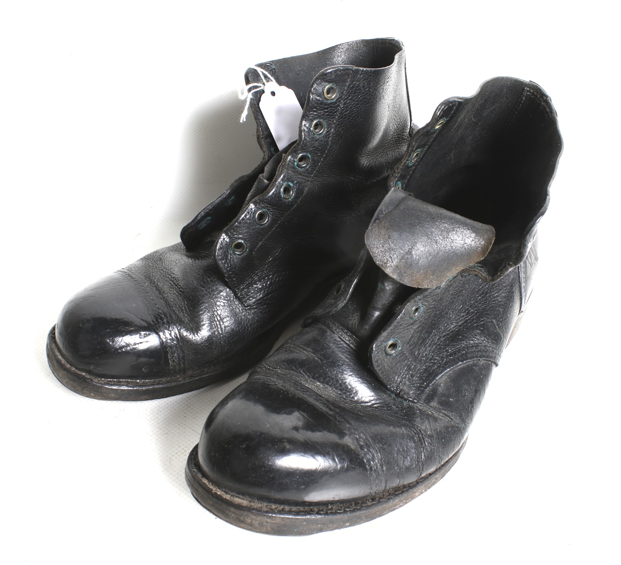 A pair of WWII patent army ammo boots, size 9.