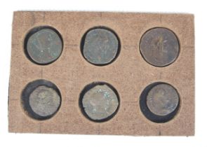 Six Roman bronze coins. Including three Sestertius.