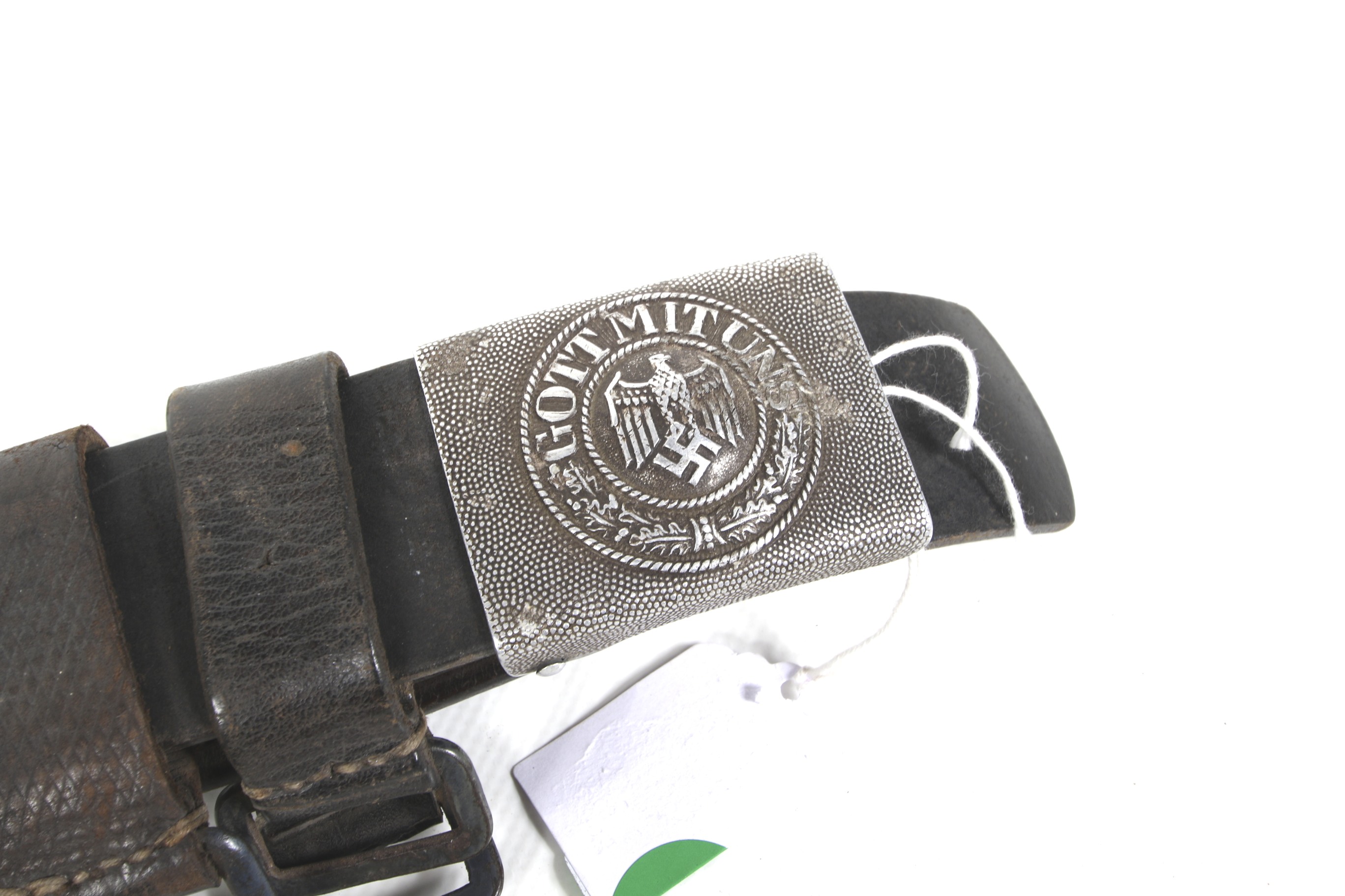 A WWII German army leather belt and buckle and a water bottle. - Image 3 of 5