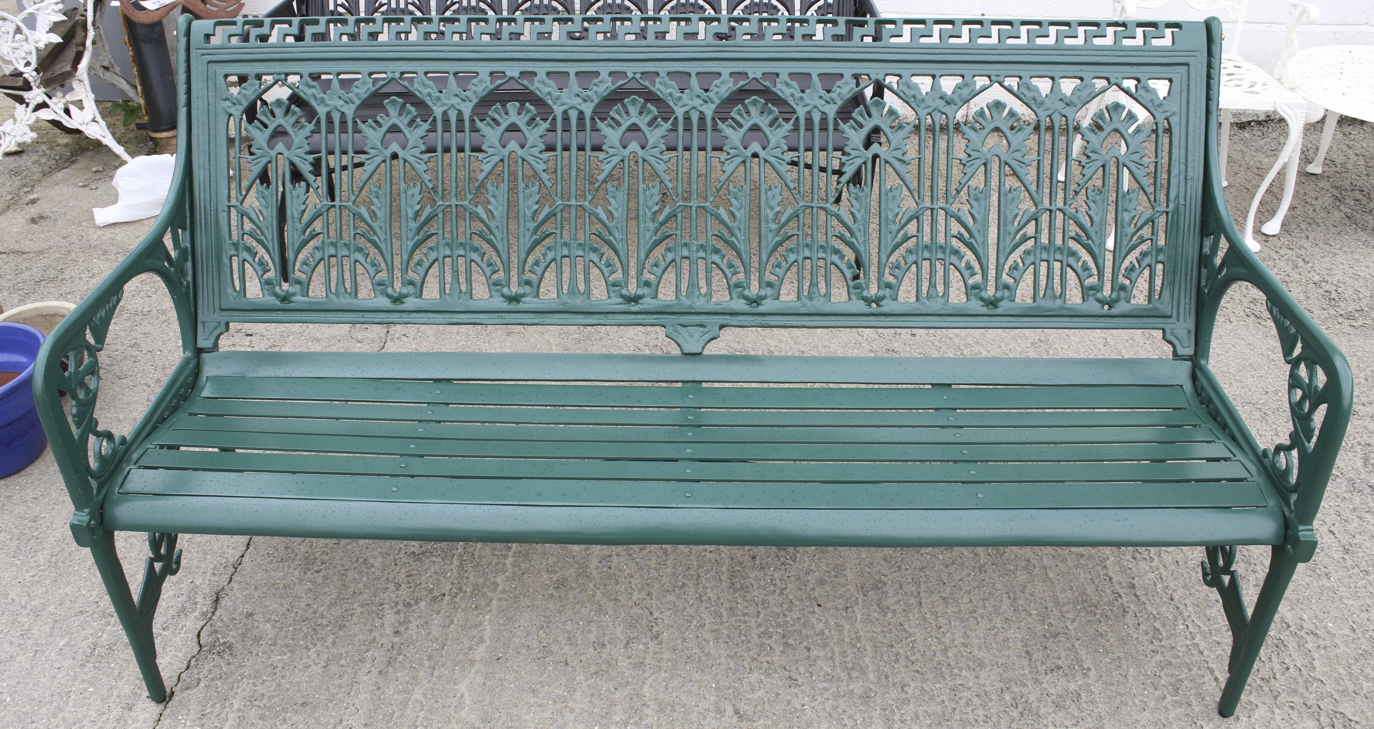 A brand new cast aluminium 6ft Coalbrookdale Waterplant bench.