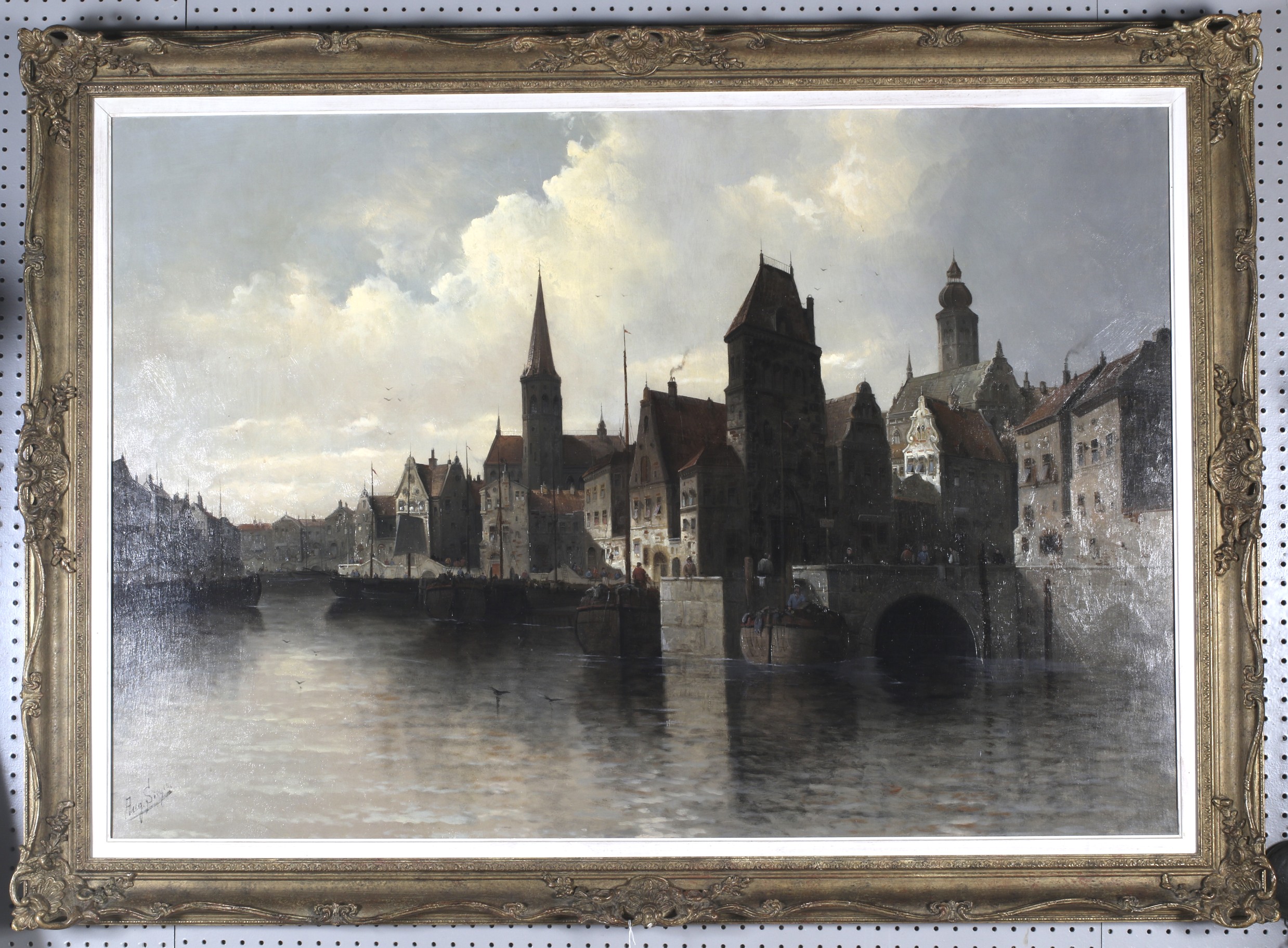 August Von Siegen (German/Austrian, 1850-1910), oil on canvas. A Dutch Canal scene. - Image 2 of 3