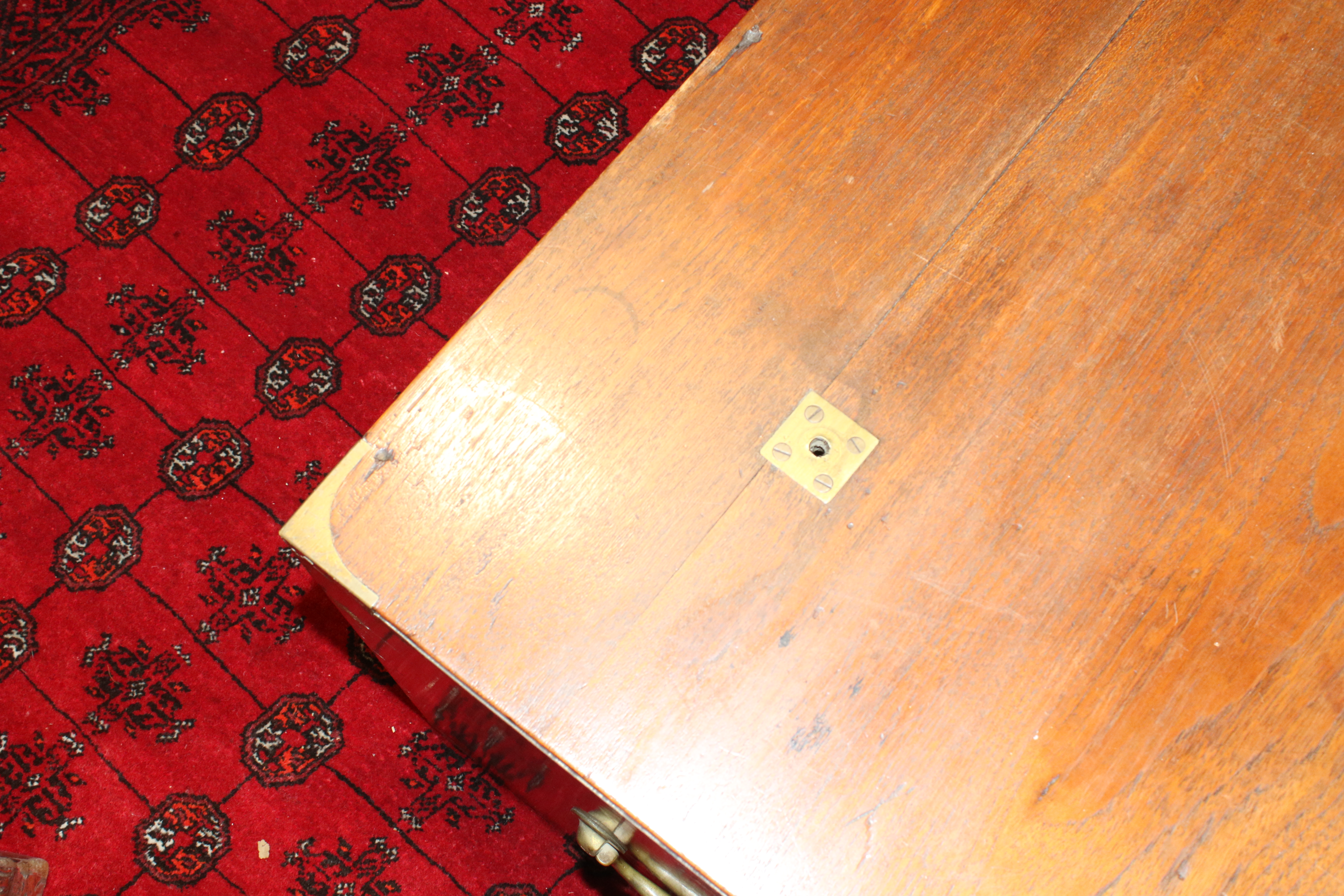 A 19th century brass bound oak campaign chest of drawers. - Image 3 of 9