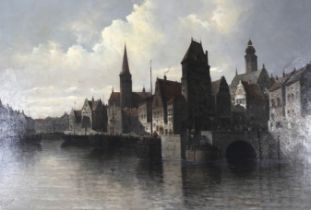 August Von Siegen (German/Austrian, 1850-1910), oil on canvas. A Dutch Canal scene.