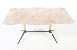 A contemporary marble top coffee table.