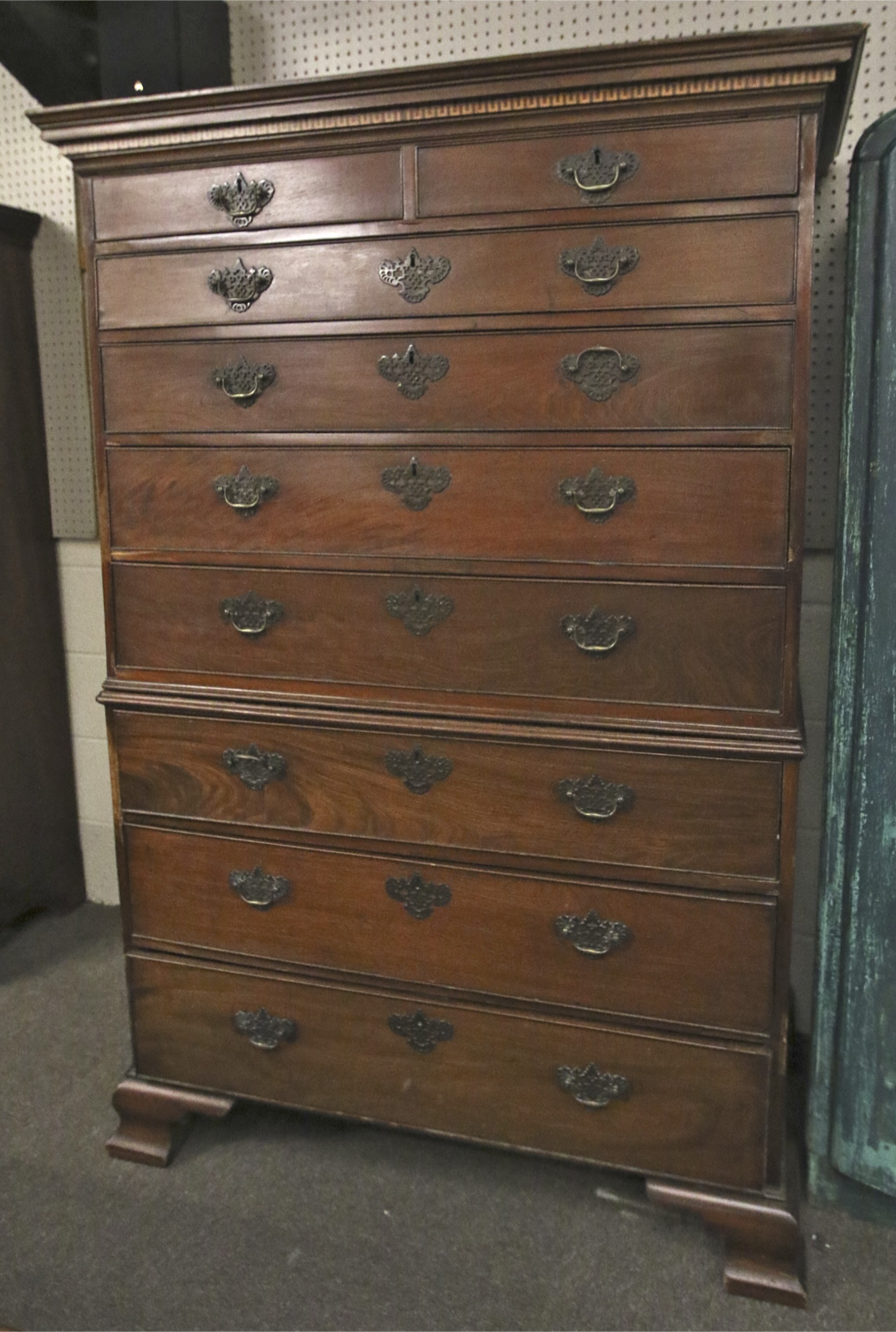 A 19th century inlaid mahogany chest on chest or tallboy.