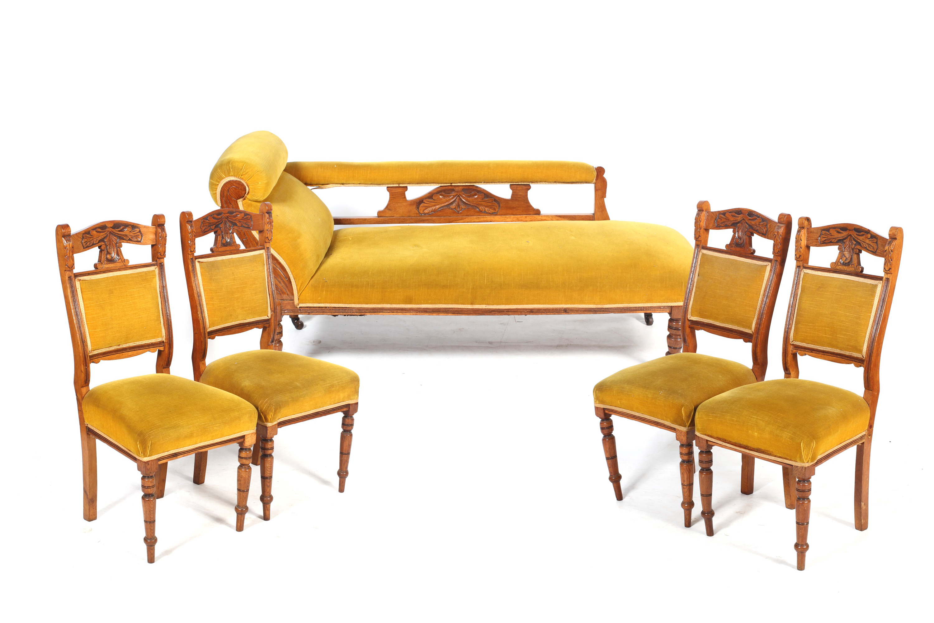 An Edwardian chaise longue and four matching chairs. - Image 2 of 4