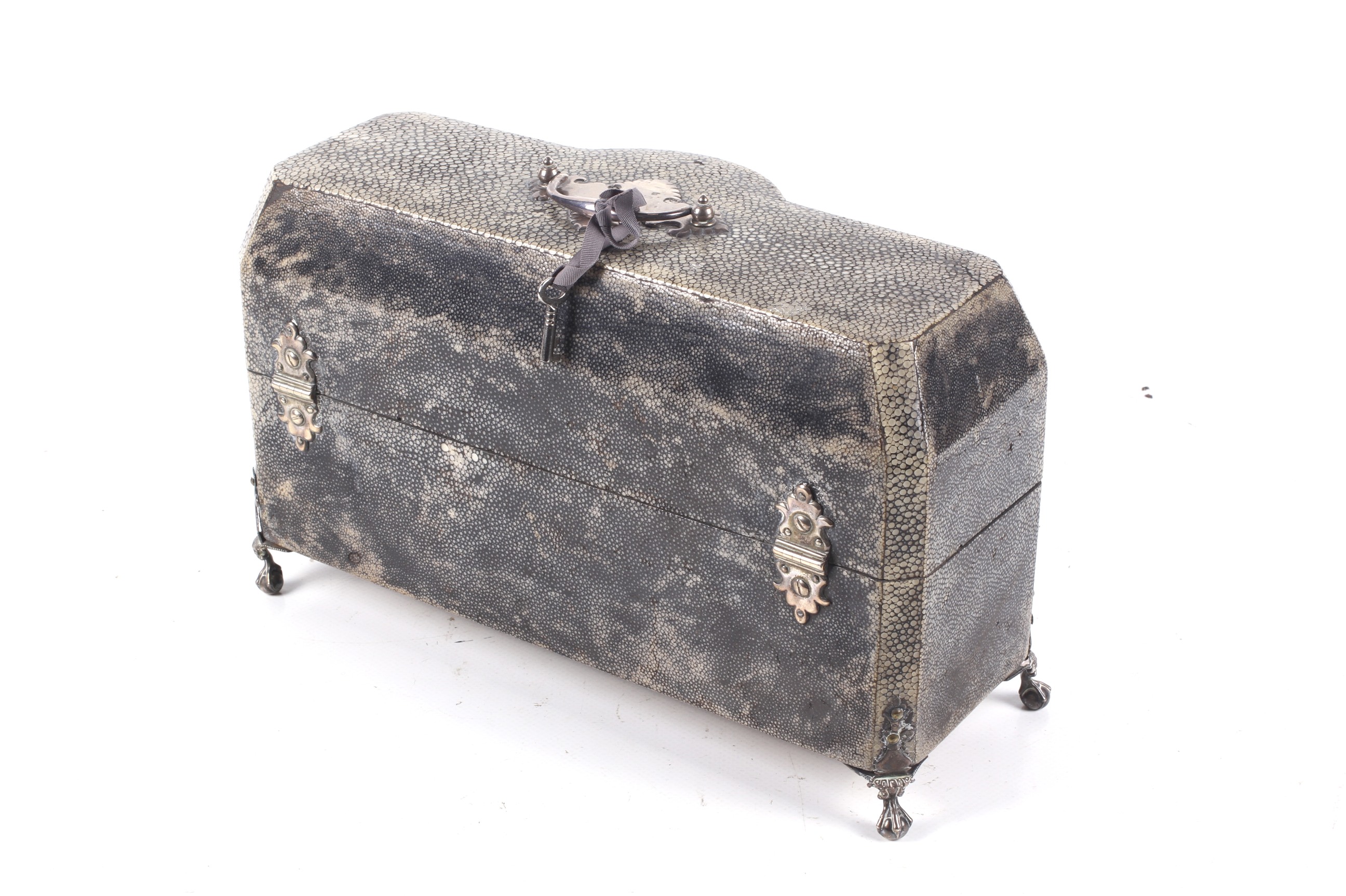 A George III silver mounted shagreen tea caddy case. - Image 3 of 19