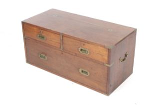 A 19th century brass bound oak campaign chest of drawers.