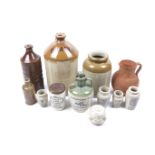 A collection of 19th century and later stoneware. Including a sale glazed flagon marked 'O.G.