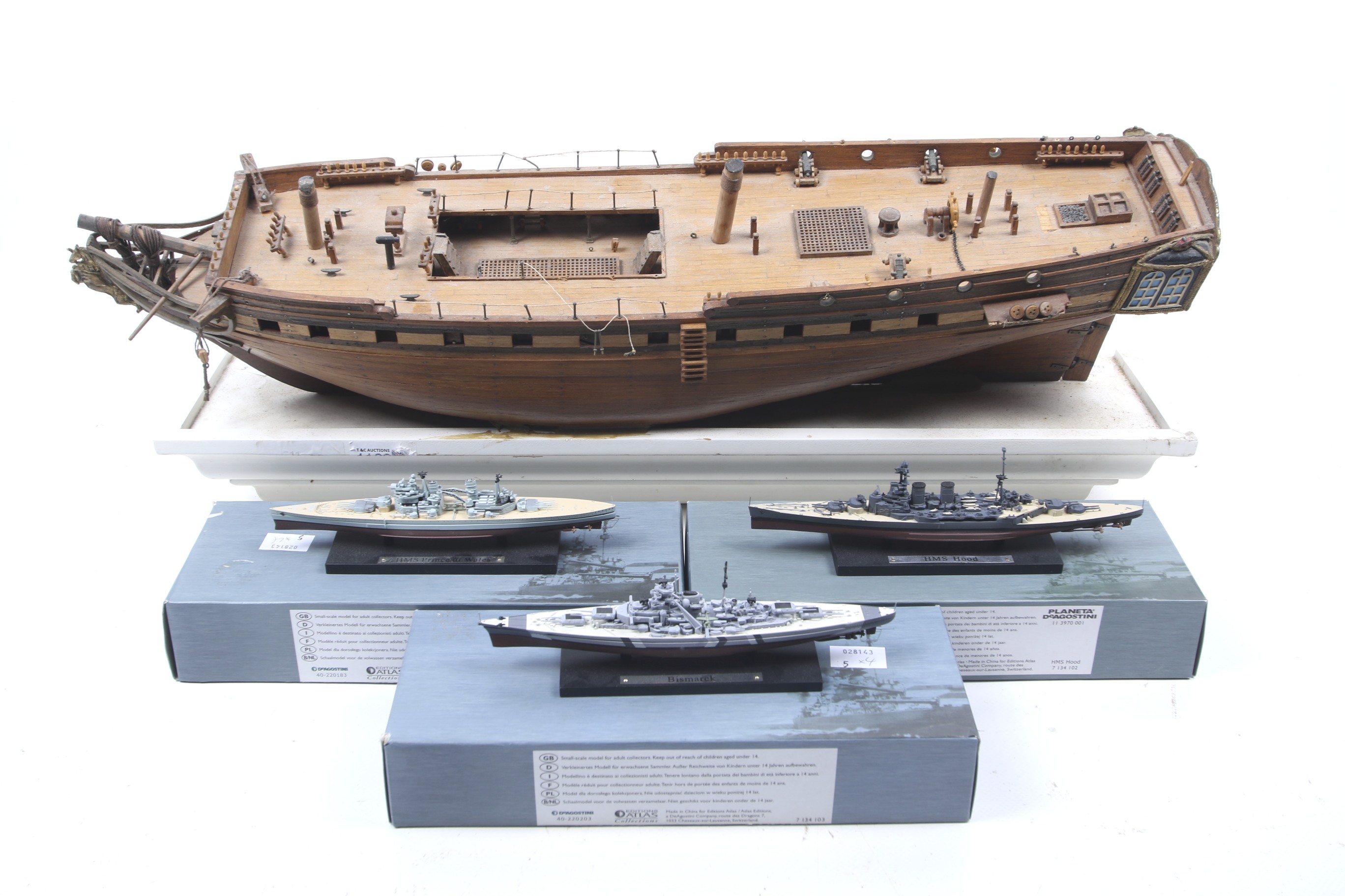 Four model ships.