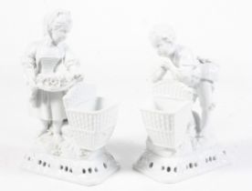 A pair of late 19th early 20th century Continental white porcelain figures.