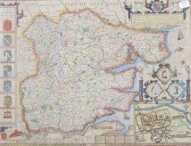 A hand coloured impression of John Speed's highly map of the county of Essex.