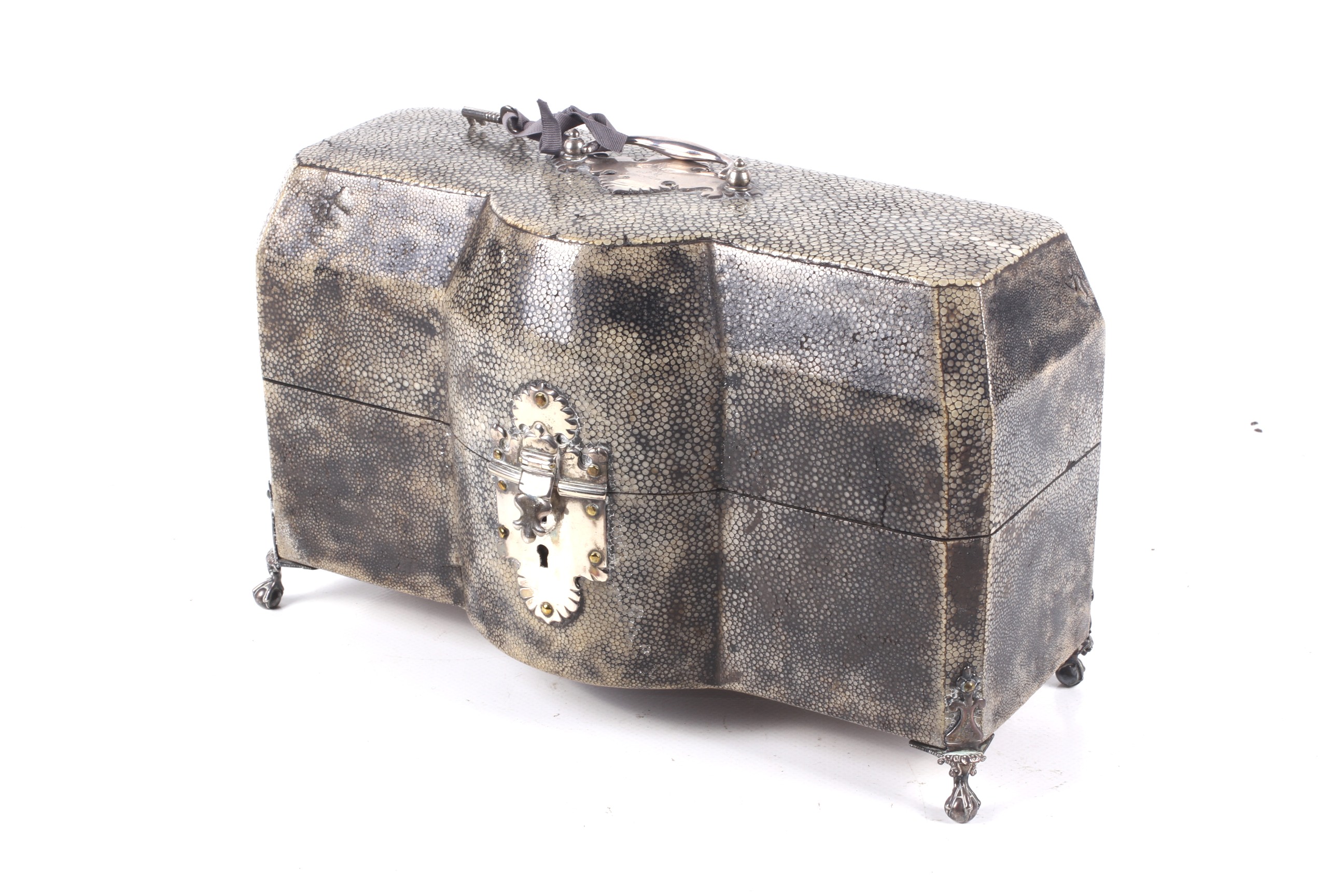 A George III silver mounted shagreen tea caddy case.