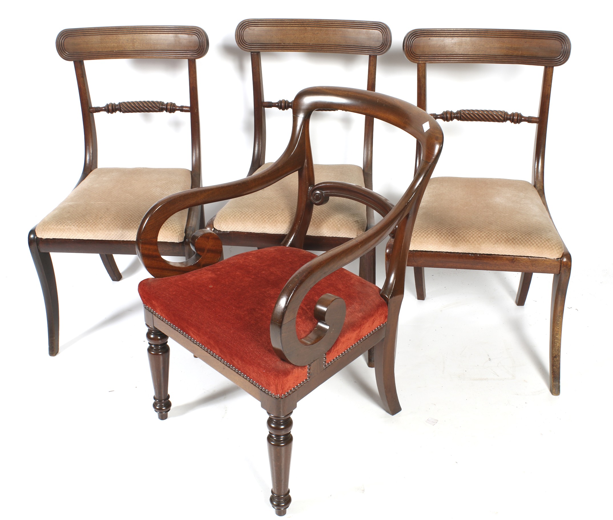 Four 19th century mahogany framed chairs.
