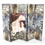 A contemporary five-section double sided folding screen. A printed fabric design.