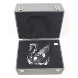 A large modern Swarovski Silver Crystal glass swan. In its original carry case. H16.
