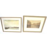 Two framed and glazed paintings on canvas of city and harbour scenes.