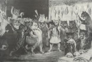 Louis Wain (British, 1860 - 1939) lithographic print 'Christmas Shopping'.