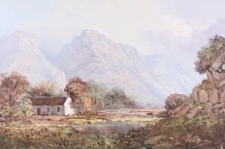 A large 20th century oil on canvas of rural mountainous South Africa, possibly Drakensberg.