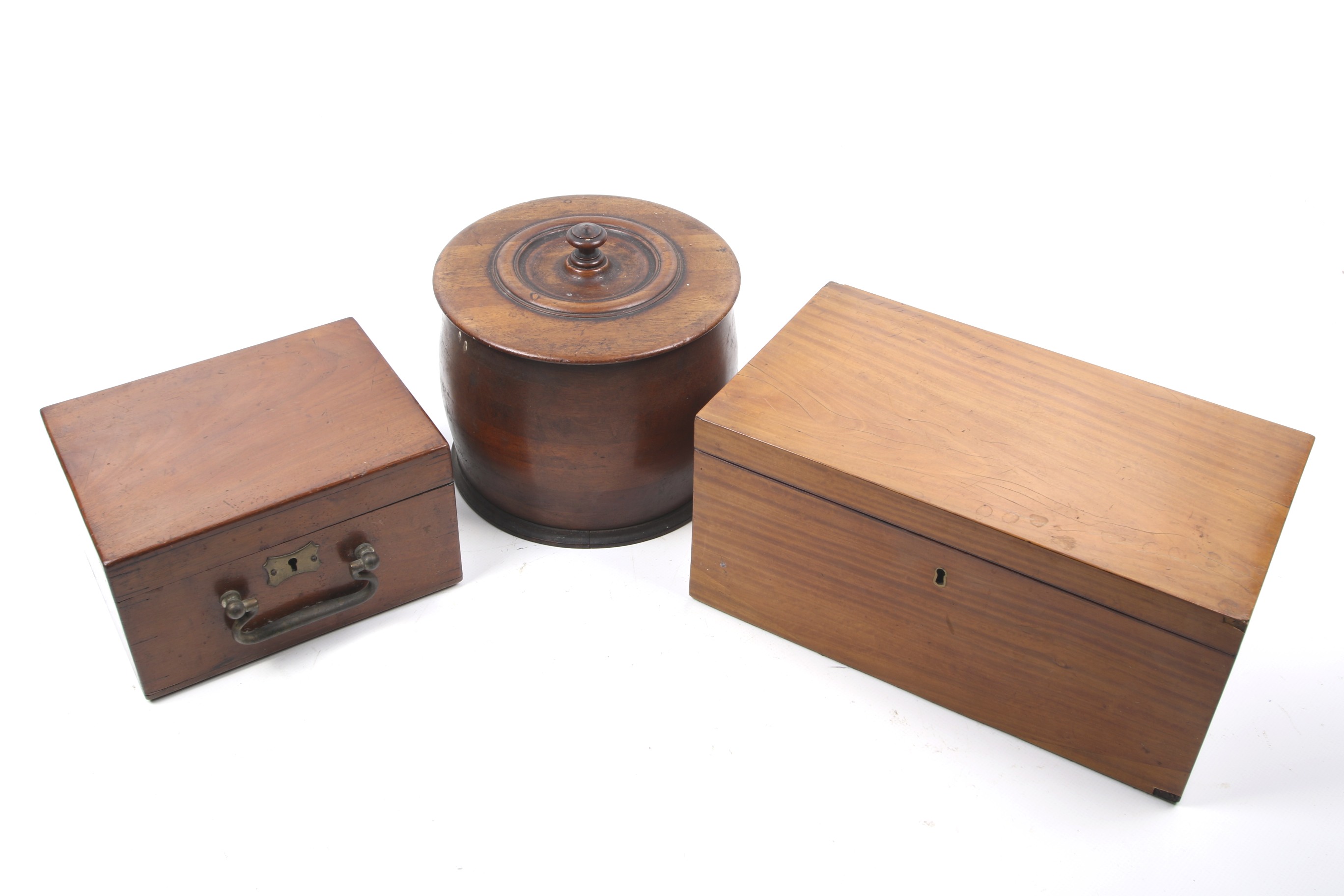 Two 19th/20th century wooden boxes and a lidded barrel.