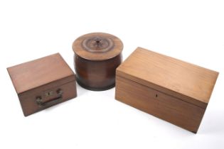 Two 19th/20th century wooden boxes and a lidded barrel.