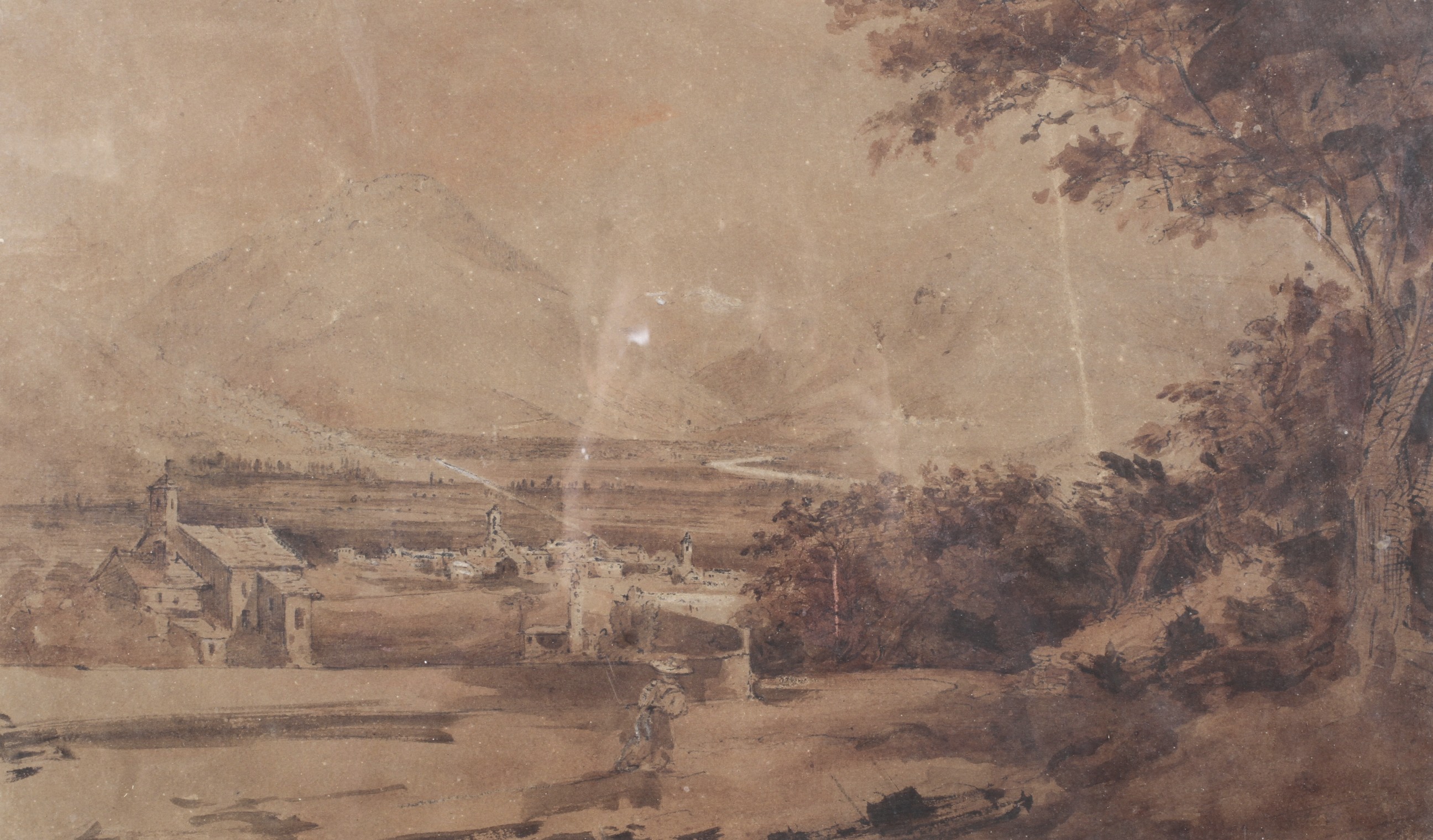 18th Century Italian School, topographical sepia watercolour and gouache. - Image 2 of 2