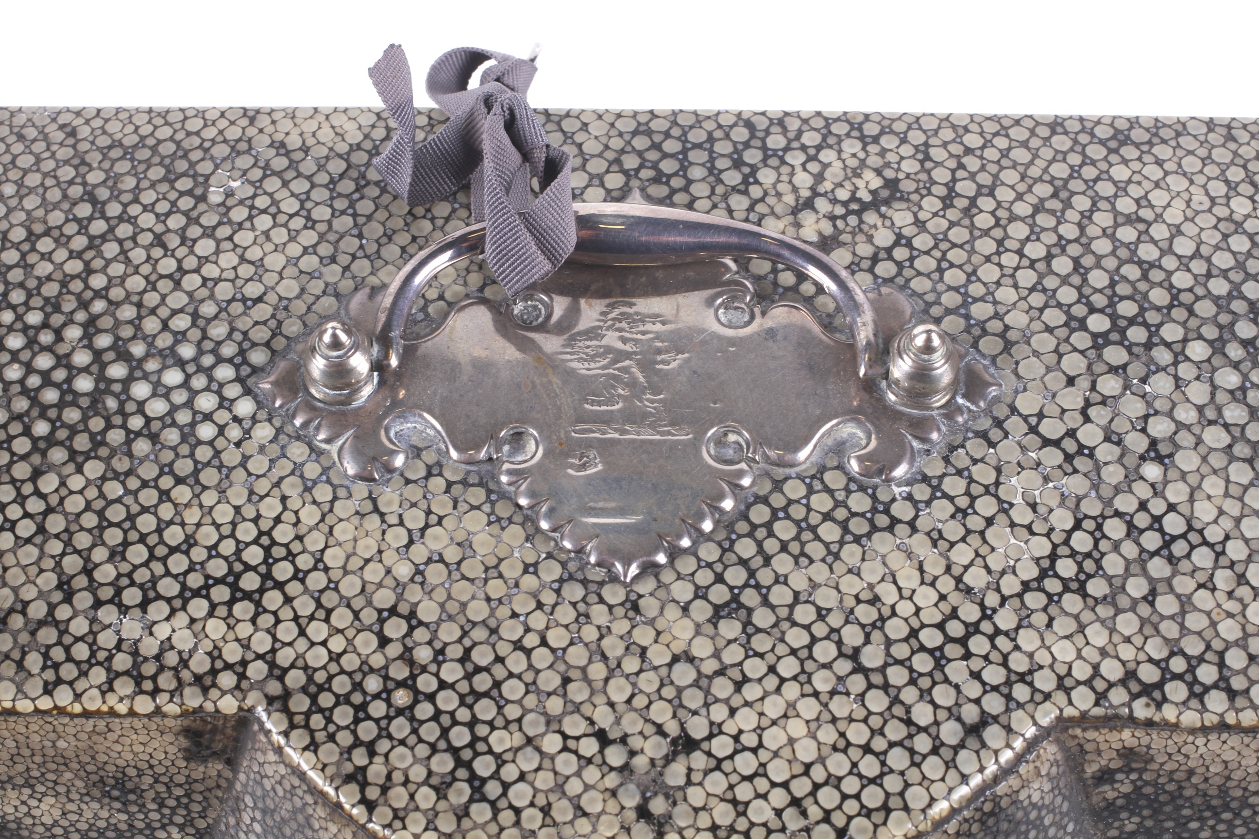 A George III silver mounted shagreen tea caddy case. - Image 10 of 19