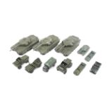 Eleven diecast military vehicles. Mainly Dinky, noting tanks, cars and lorries etc, all unboxed.