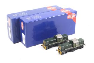 Two Heljan Class 14 OO gauge diesel locomotives. Both in BR green with nos.