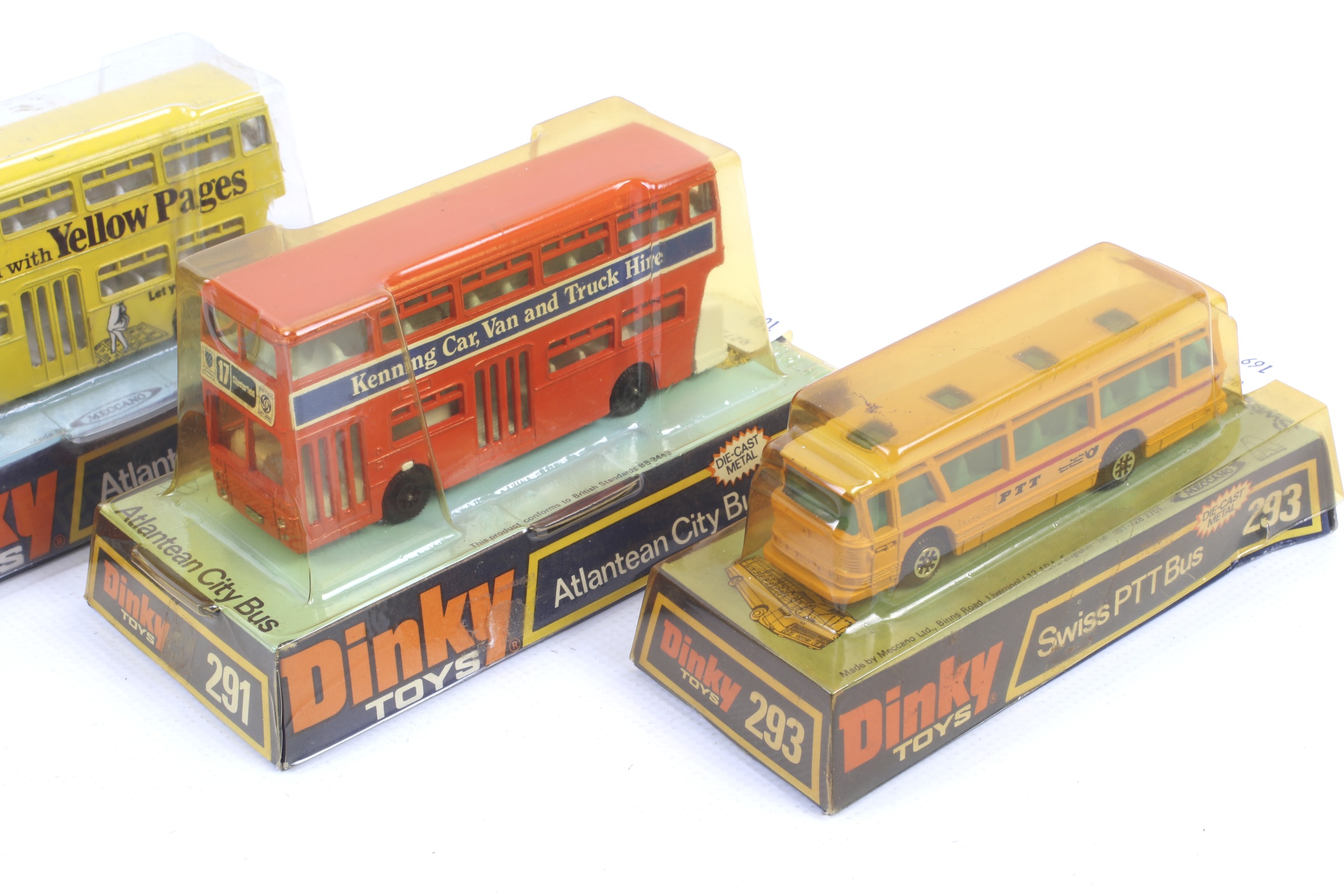 Four Dinky diecast buses. Comprising two Atlantean bus nos. 291 and 295, one Swiss PT bus no. - Image 3 of 3