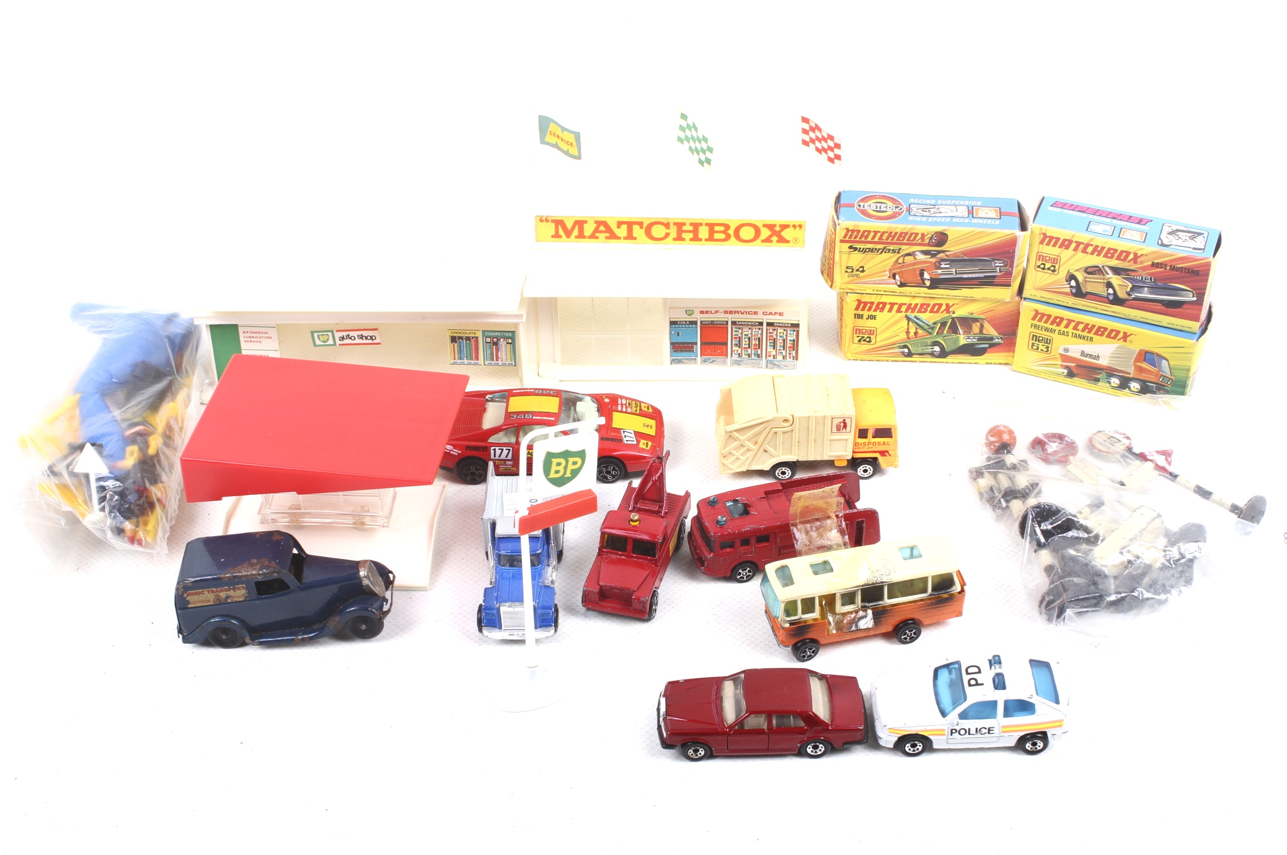 A collection of diecast vehicles.