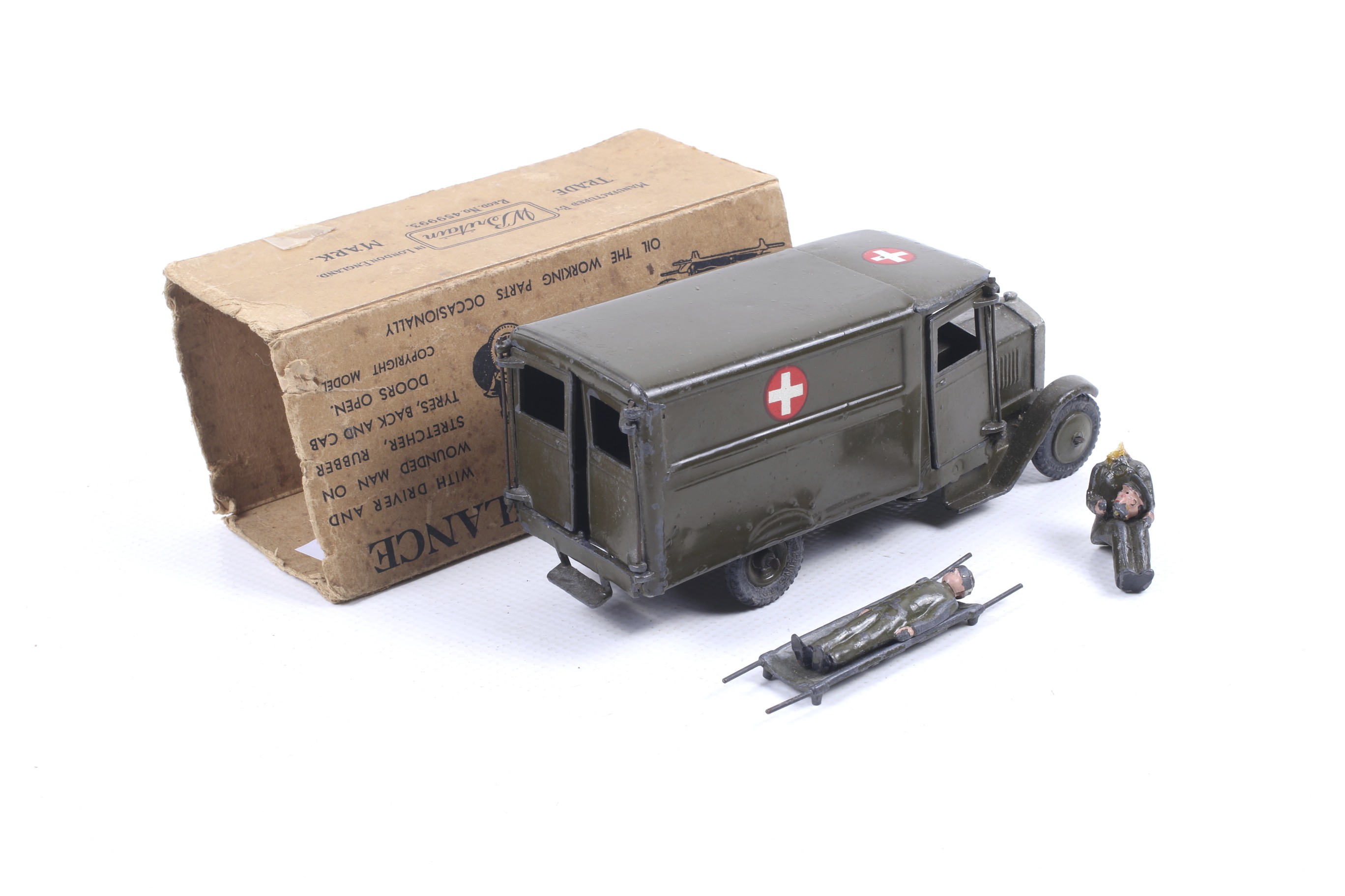 A W Britain diecast military field ambulance. Complete with driver and accessories, in damaged box. - Image 2 of 2