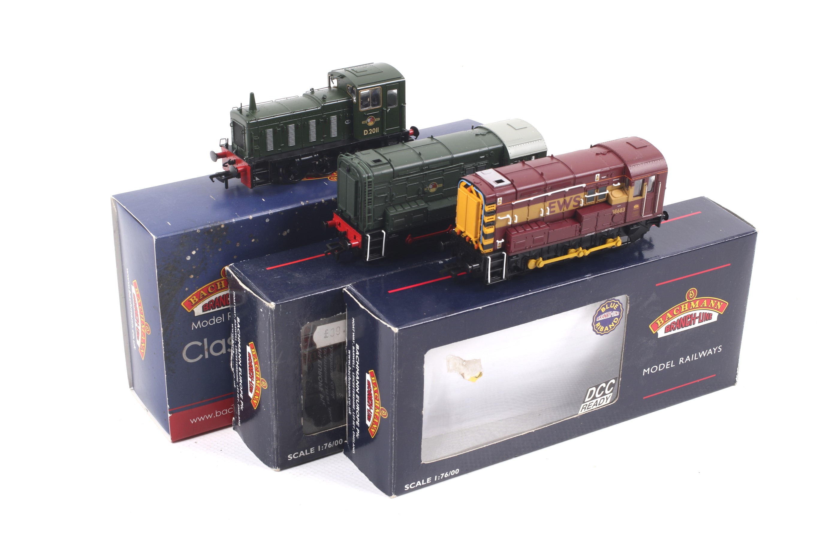 Three Bachmann OO gauge diesel shunting engines. Comprising one BR class 03 no.