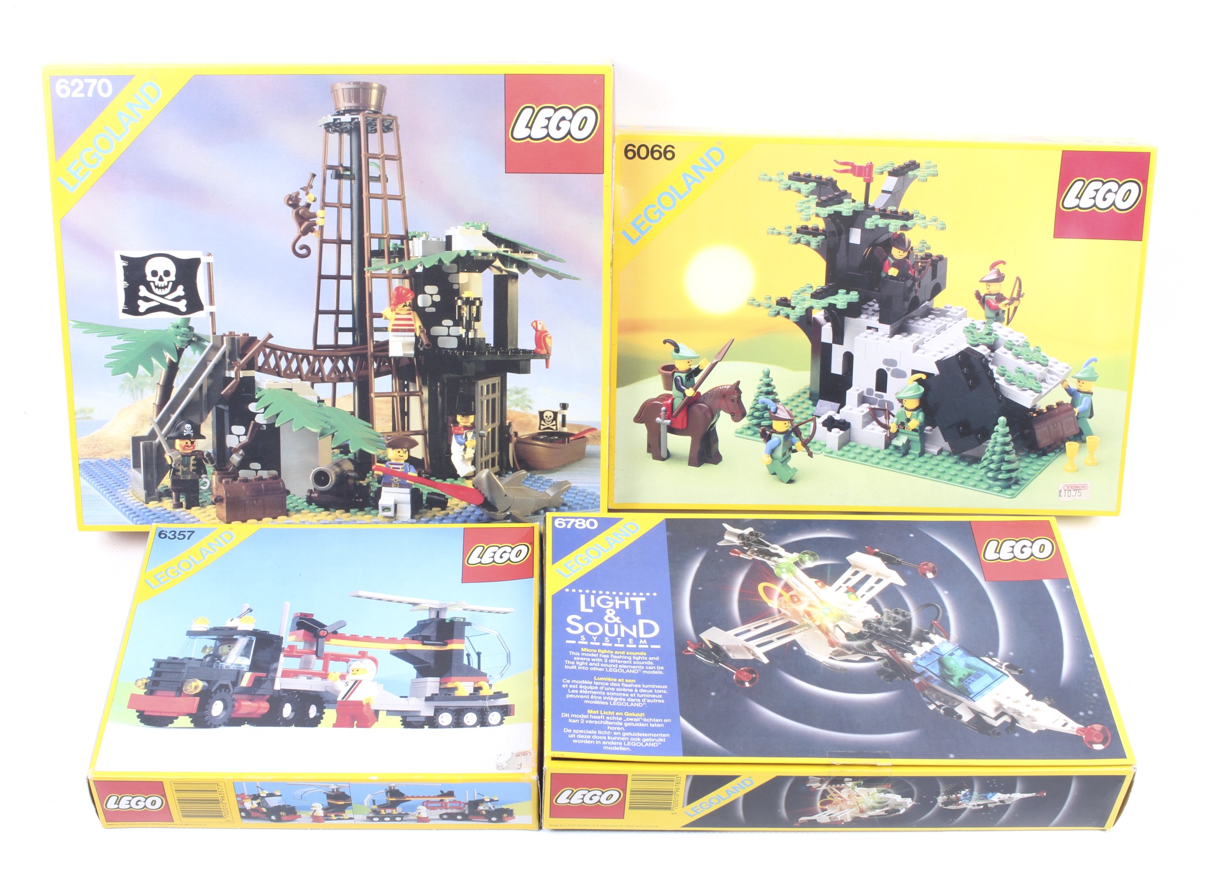 A collection of four Lego Legoland sets. Comprising one Helicoptor and truck no.
