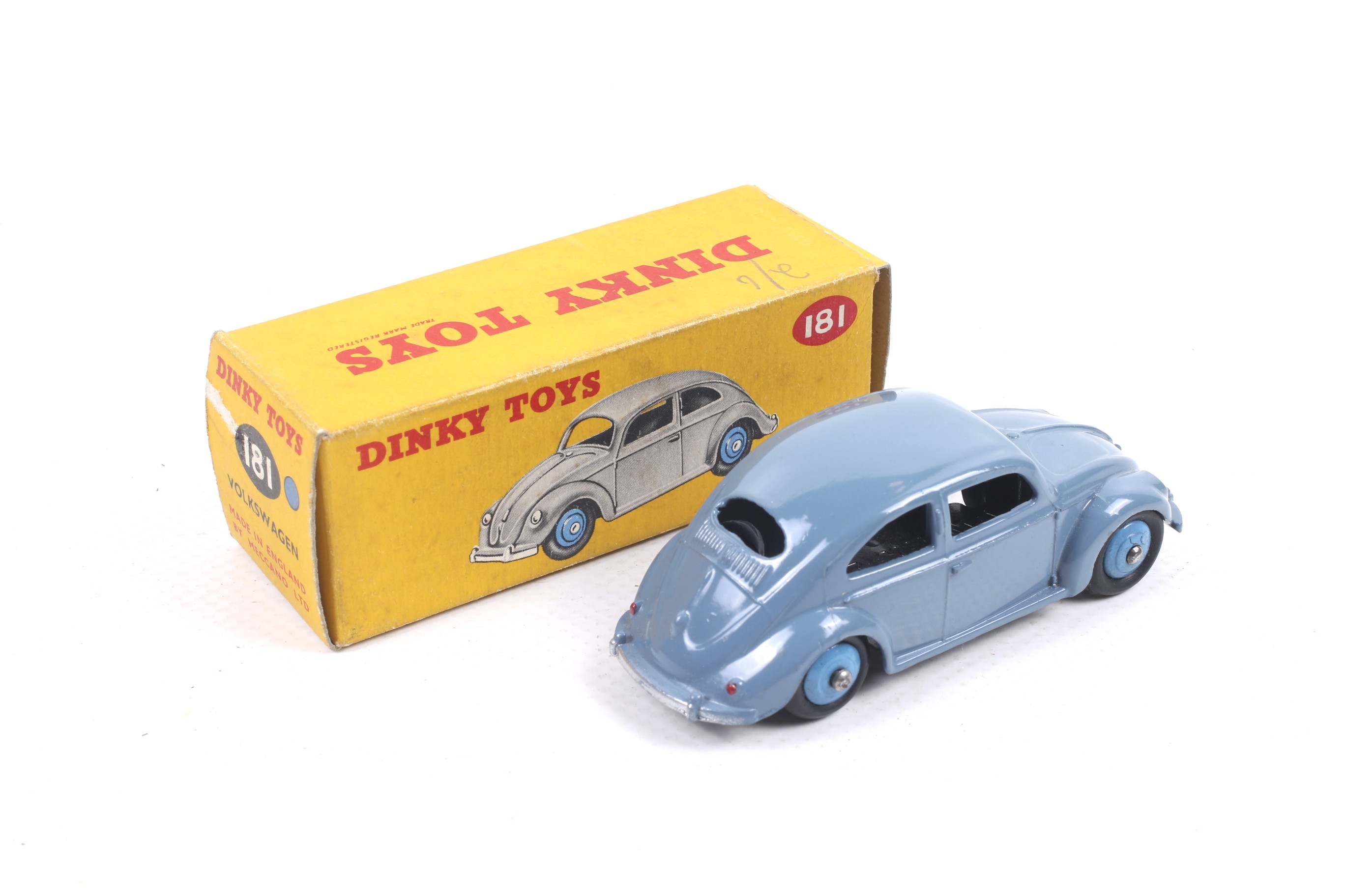 A Dinky Diecast Volkswagen (Beetle). No. 181, with blue body and wheels, in original box. - Image 2 of 2