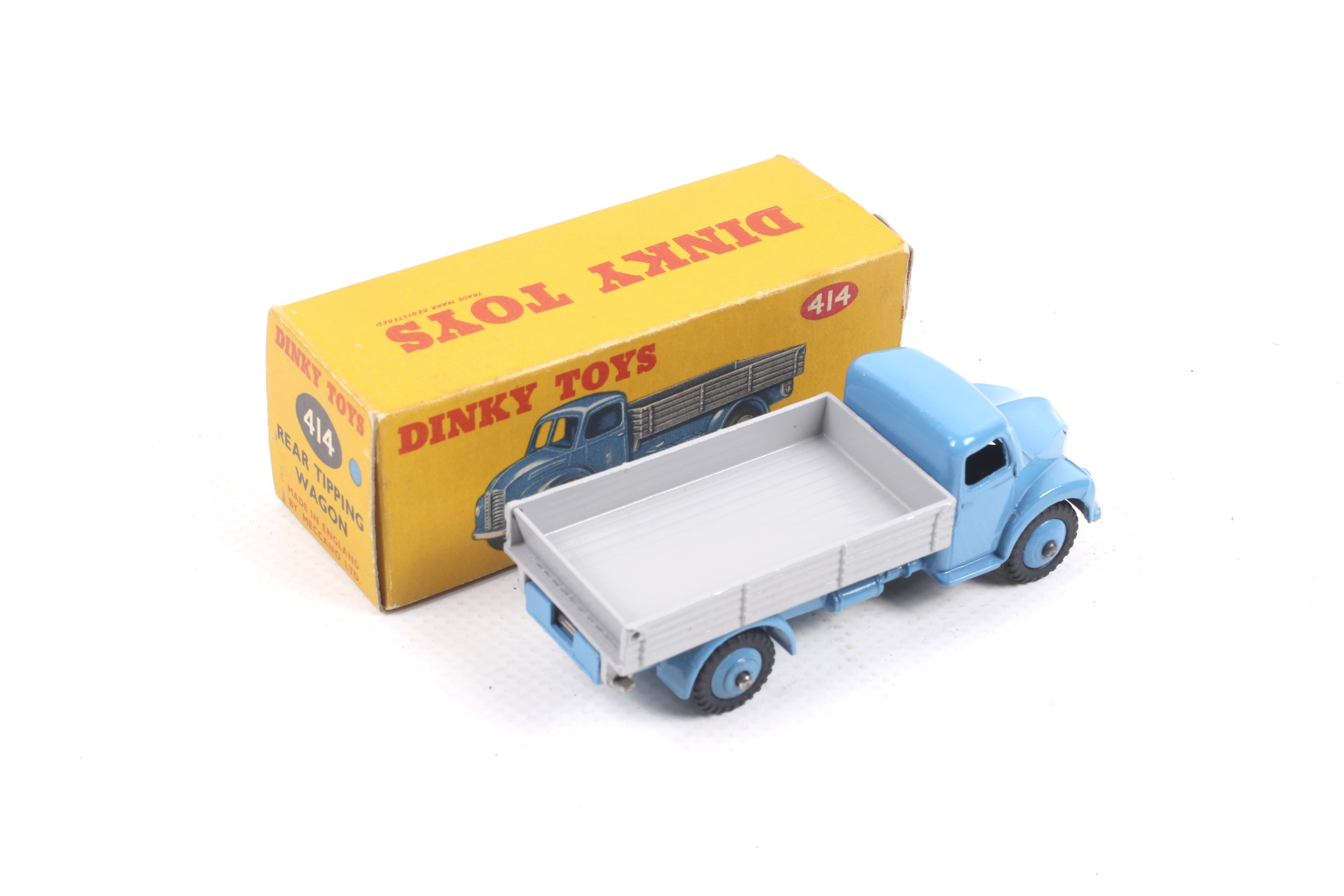 A Dinky diecast Rear Tipping Wagon. No. 414, blue body with grey bed, in original box. - Image 2 of 2