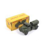 A Dinky diecast army water tanker. No. 643, in green, complete with driver figure, in original box.