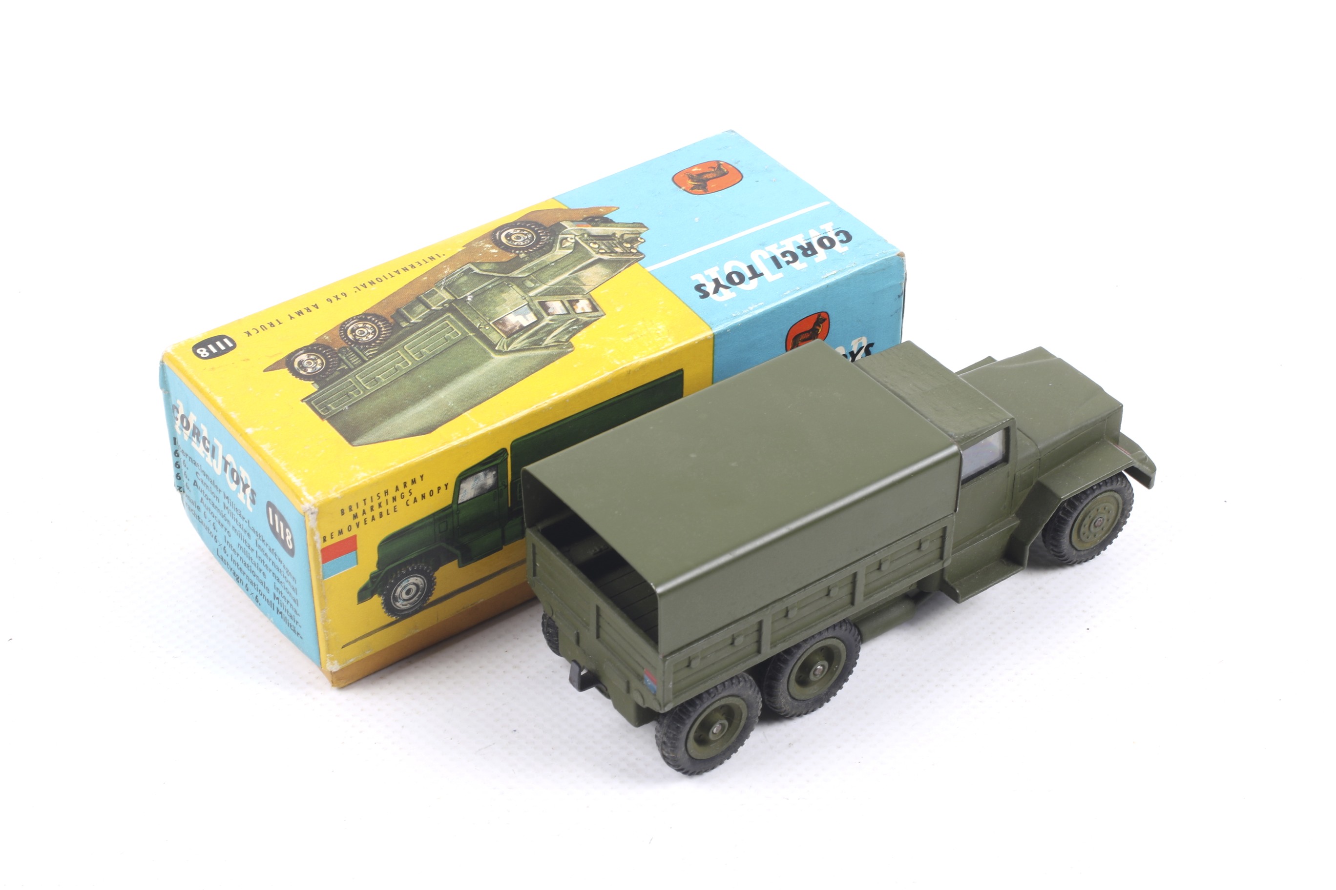 A Corgi diecast International 6x6 Army Truck. No. 1118, green body and wheels, in original box. - Image 2 of 2