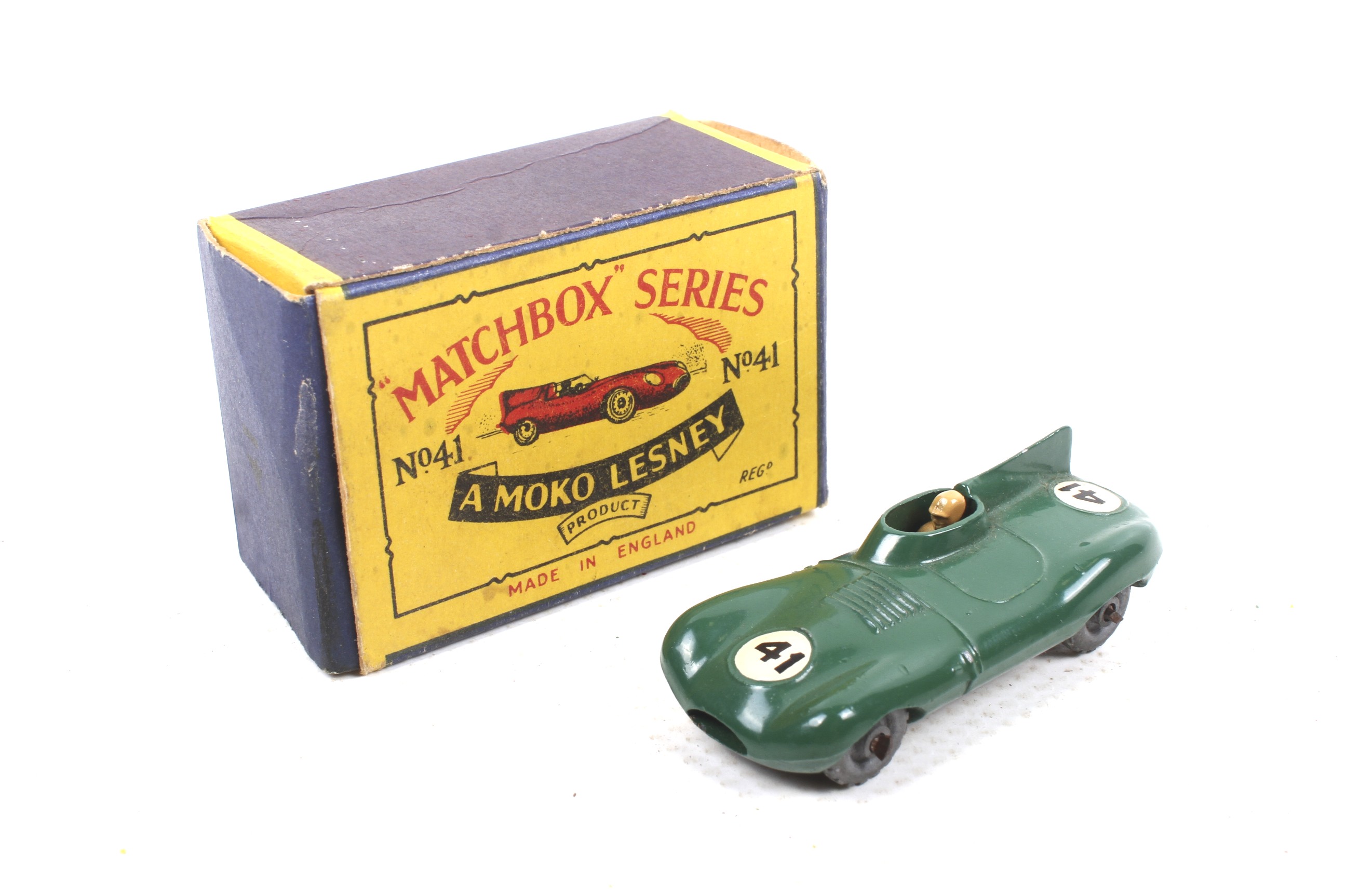 A Moko Lesney Matchbox Series No.41 D Type Jaguar. Diecast model racing car. In original box. H2. - Image 2 of 3