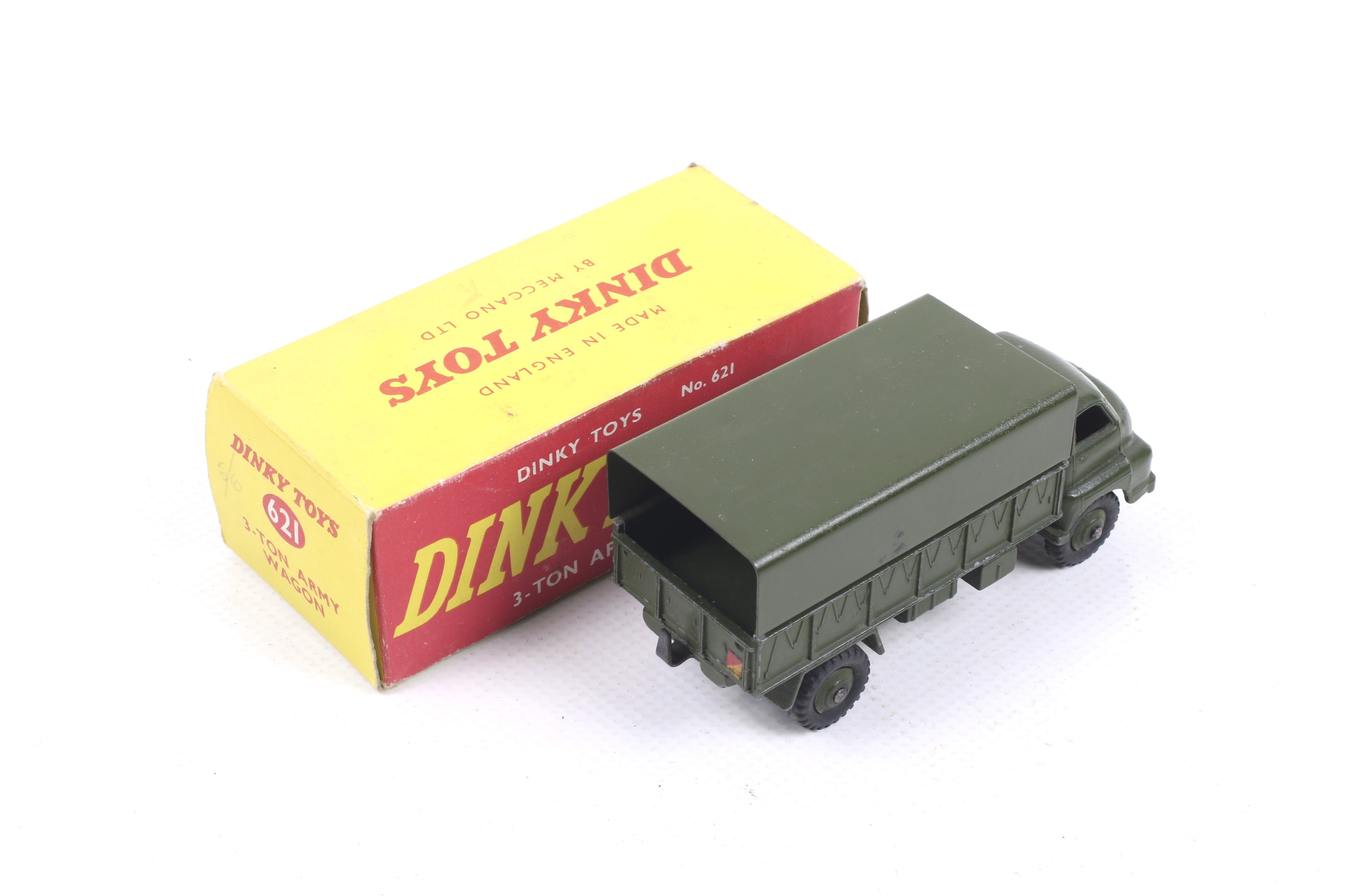 A Dinky diecast 3 ton Army Wagon. No. 621, green body complete with driver, in original box. - Image 2 of 2