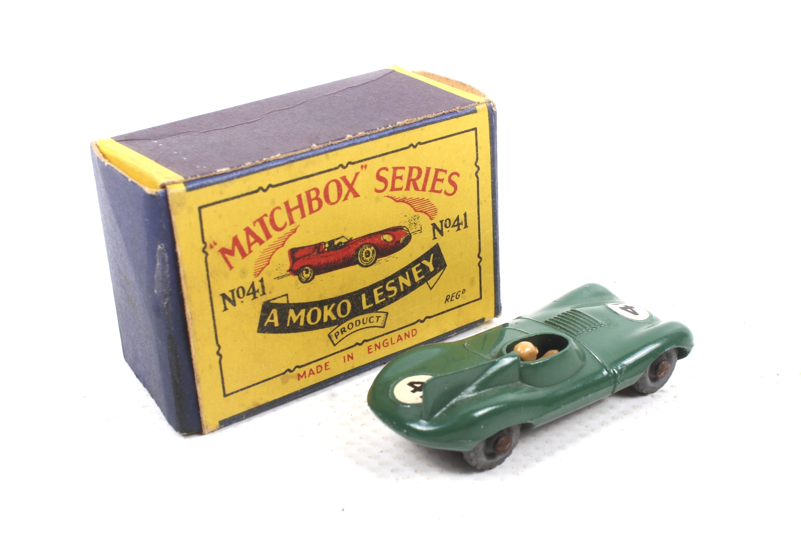 A Moko Lesney Matchbox Series No.41 D Type Jaguar. Diecast model racing car. In original box. H2. - Image 3 of 3