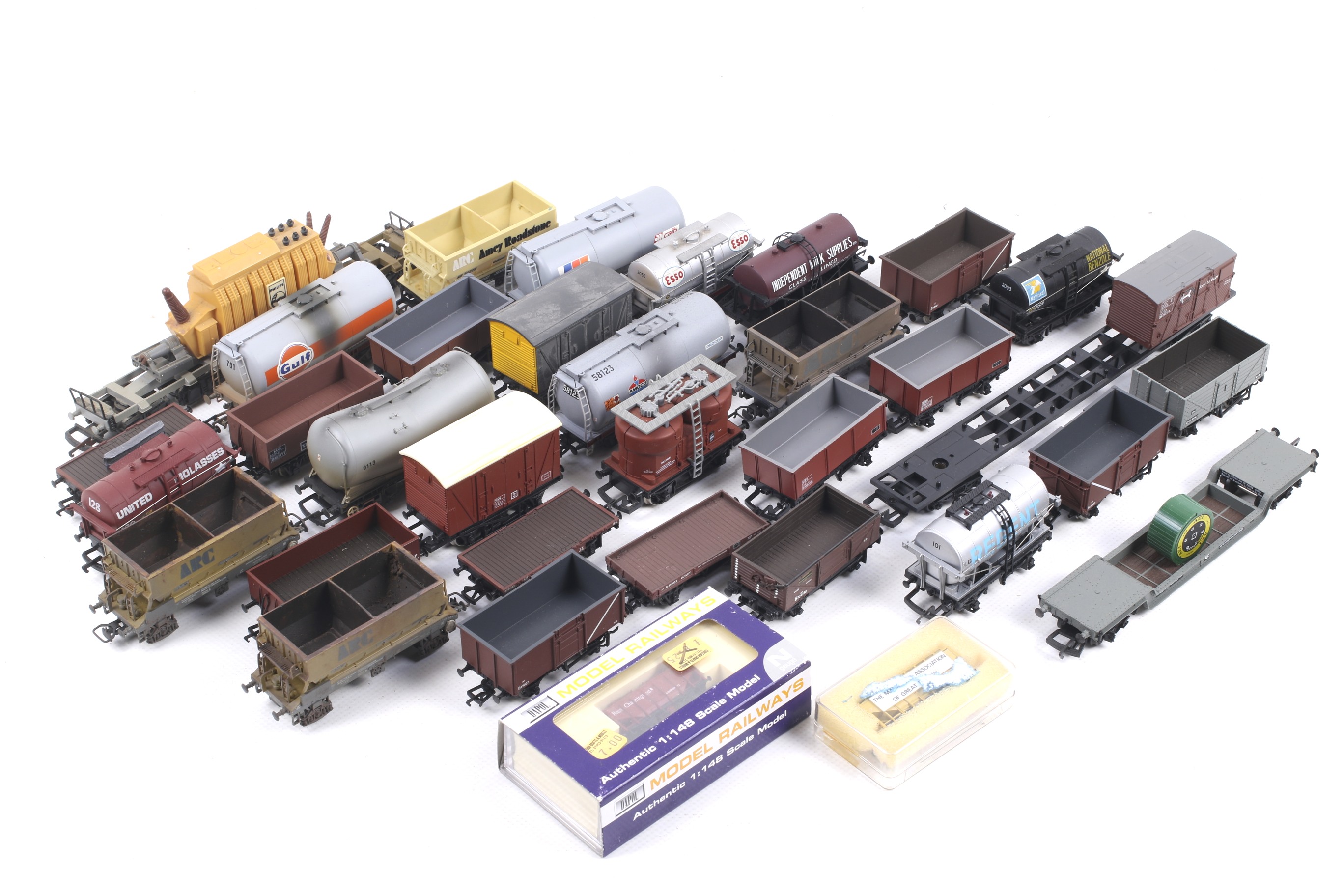 A collection of mainly OO gauge goods wagons.