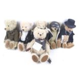 A collection of five Robin Riue teddy bears.