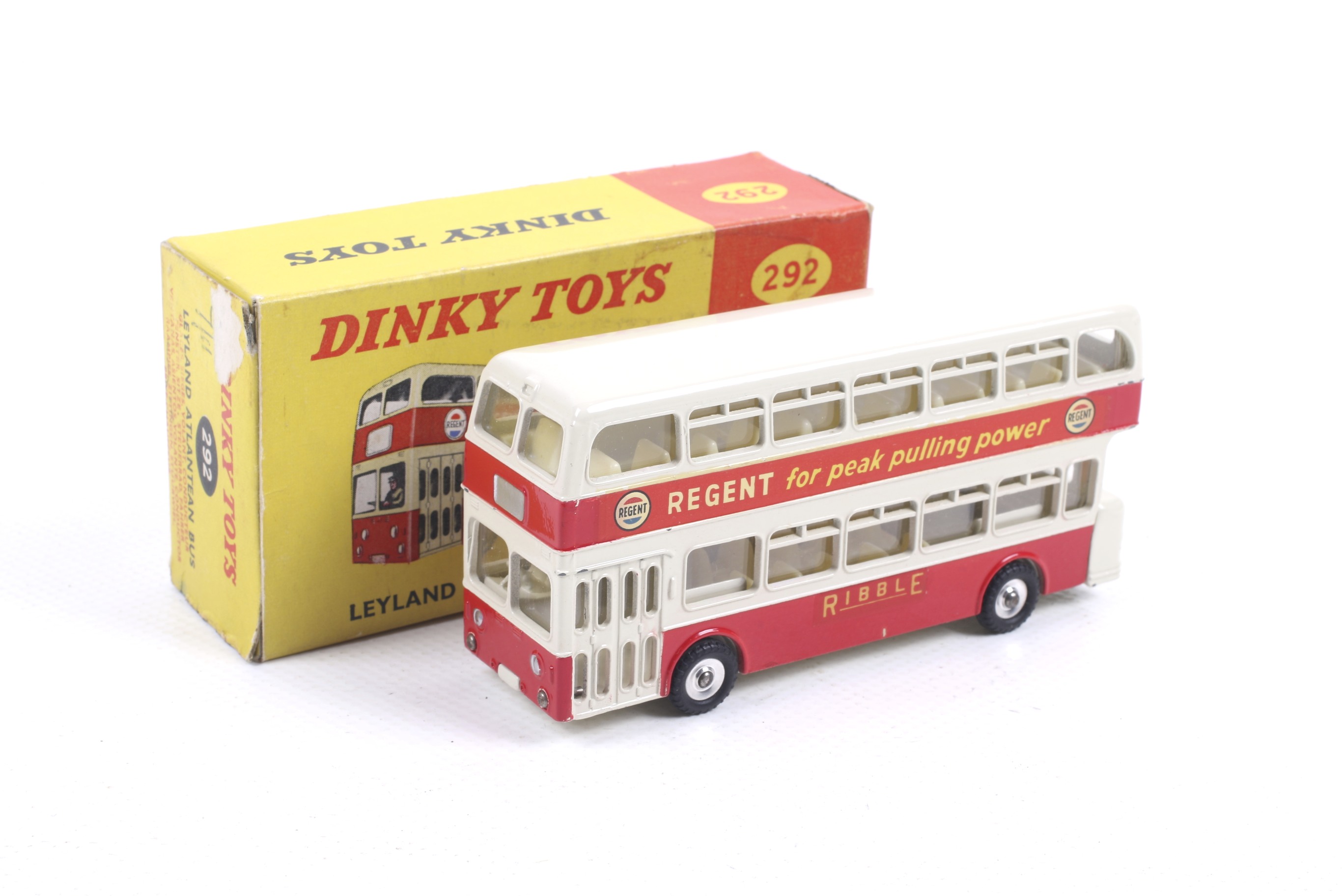 A Dinky diecast Leyland Atlantean Bus. No. 293 with white body and red trim, in original box.