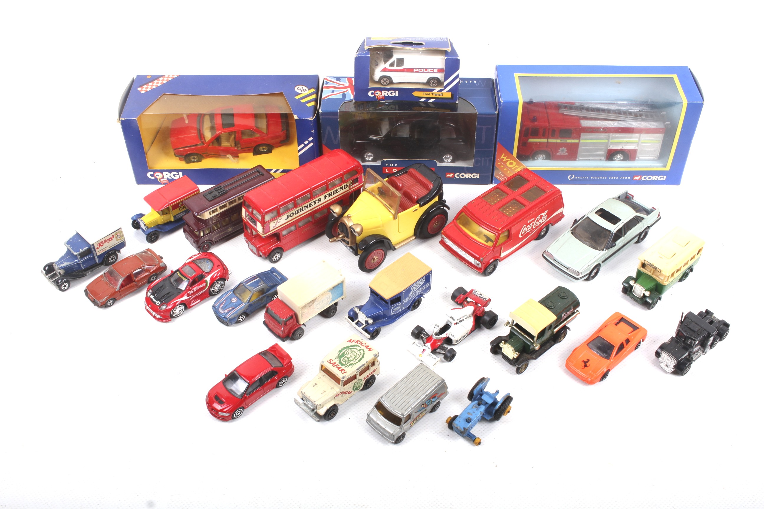 A mixed collection of diecast cars.