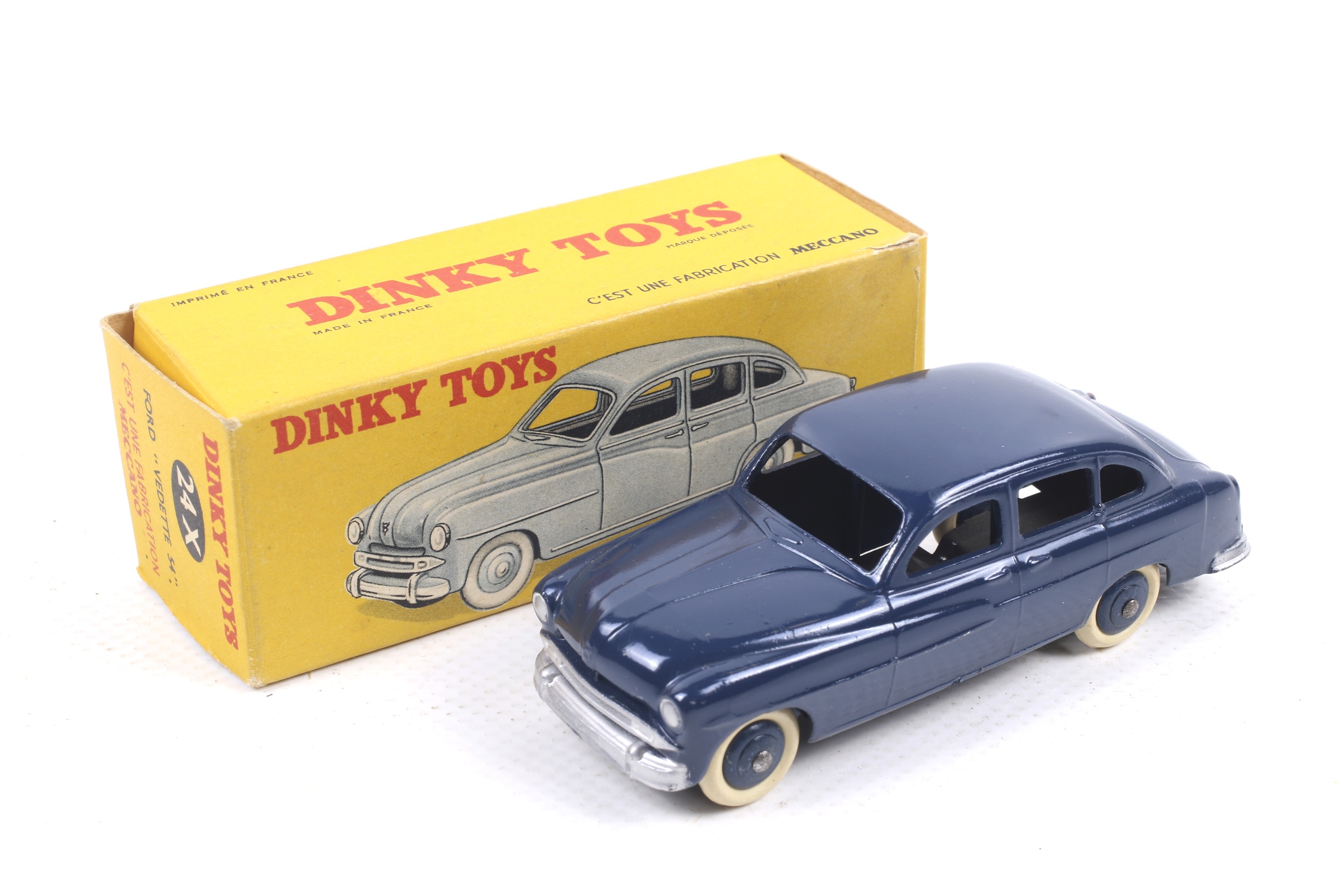A Dinky diecast Ford Vadette 54. No. 24x, with blue body and white wheels, in original box.