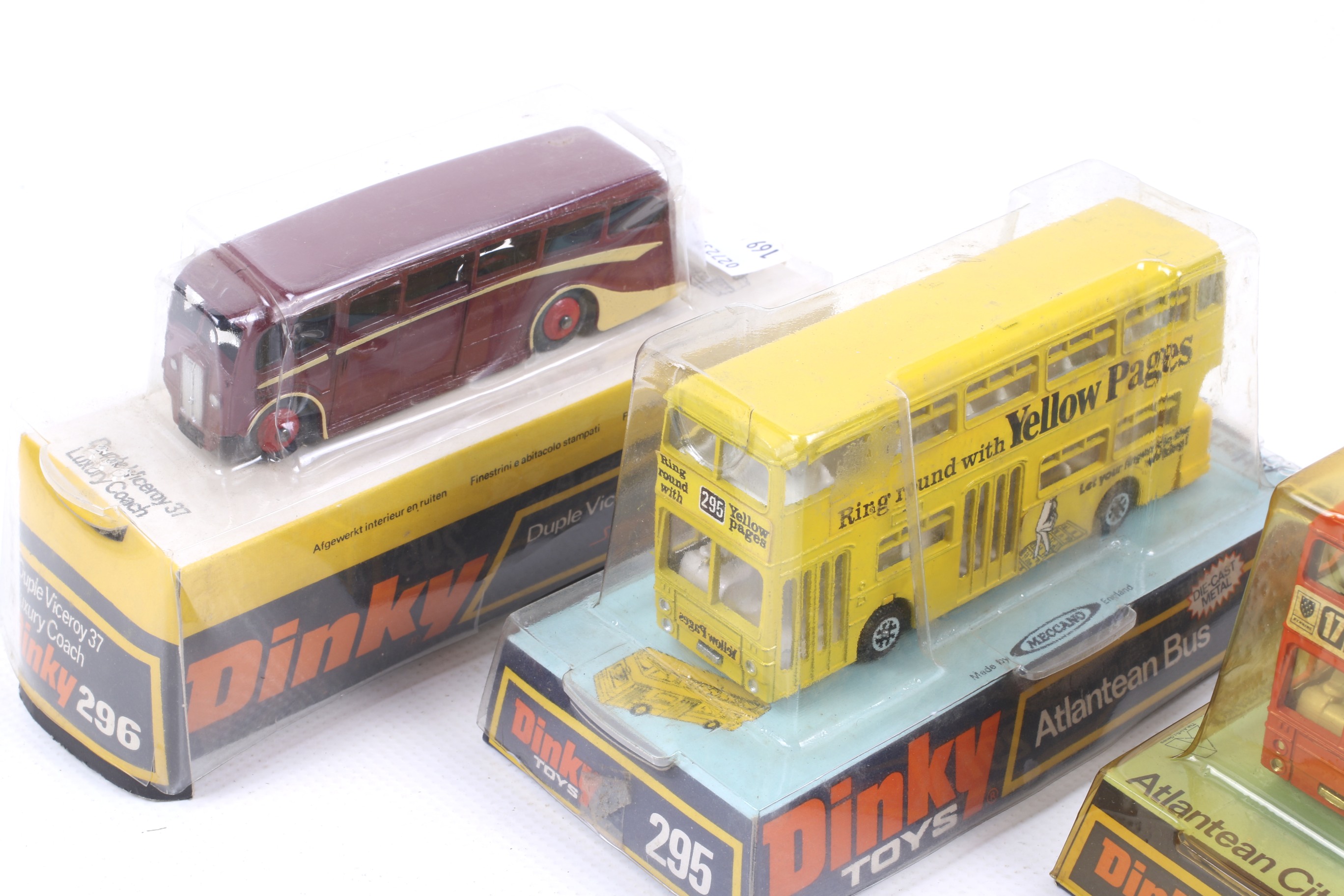 Four Dinky diecast buses. Comprising two Atlantean bus nos. 291 and 295, one Swiss PT bus no. - Image 2 of 3