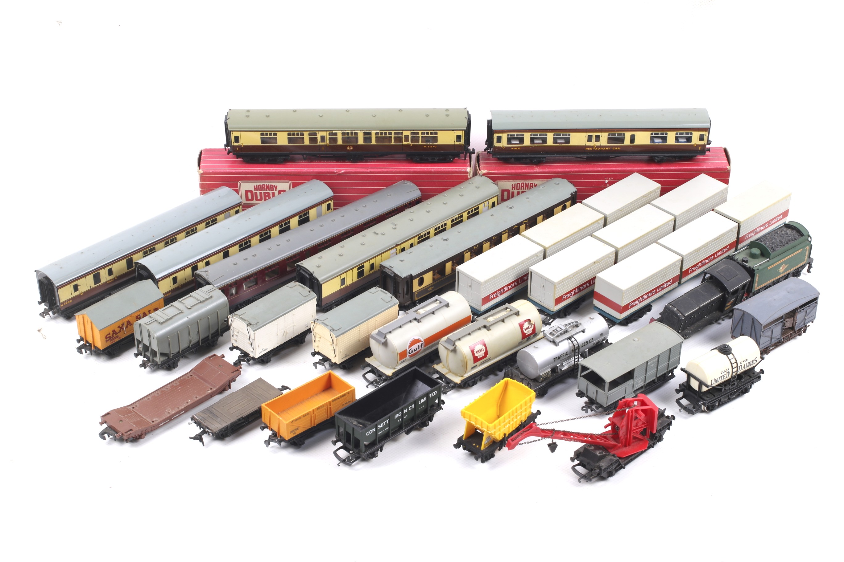 A collection of OO gauge rolling stock.