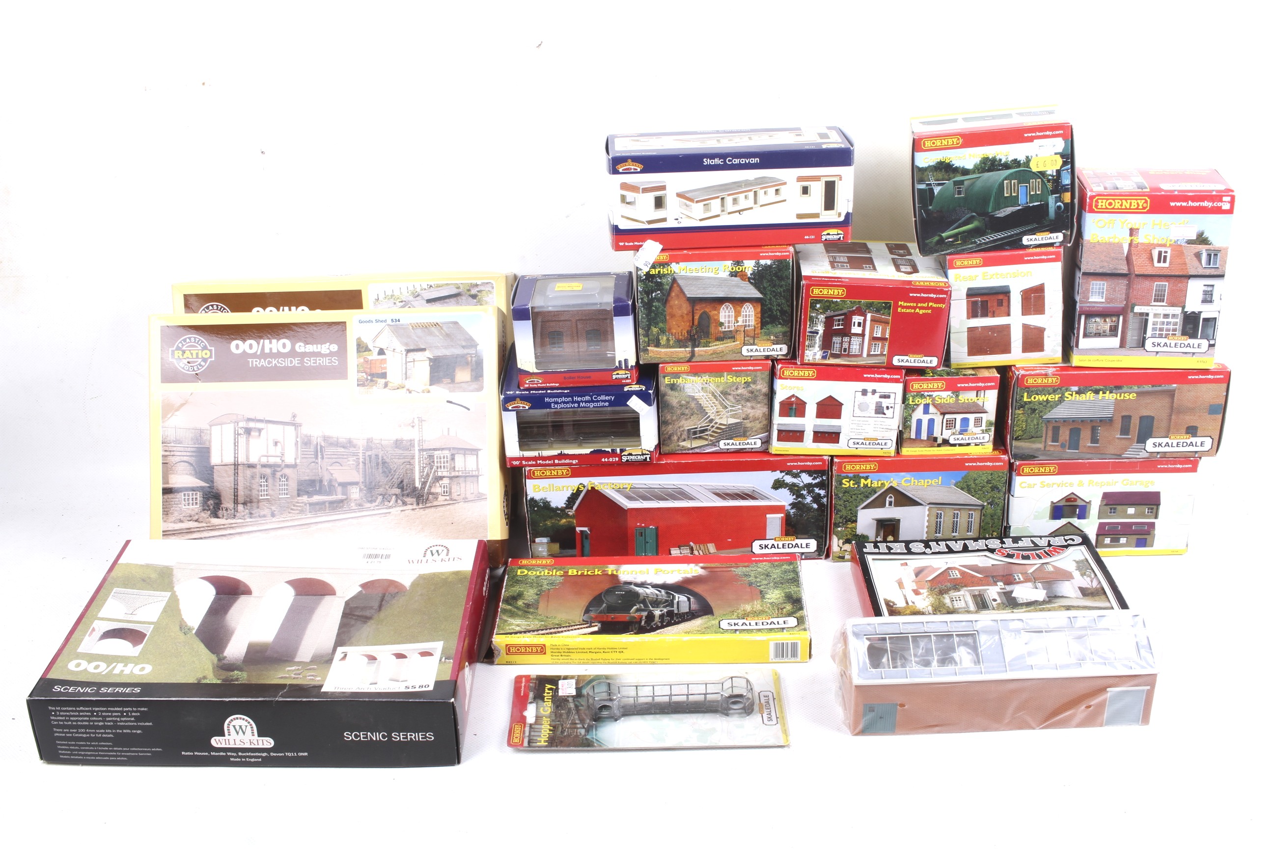 A collection of Hornby and Bachmann trackside buildings.