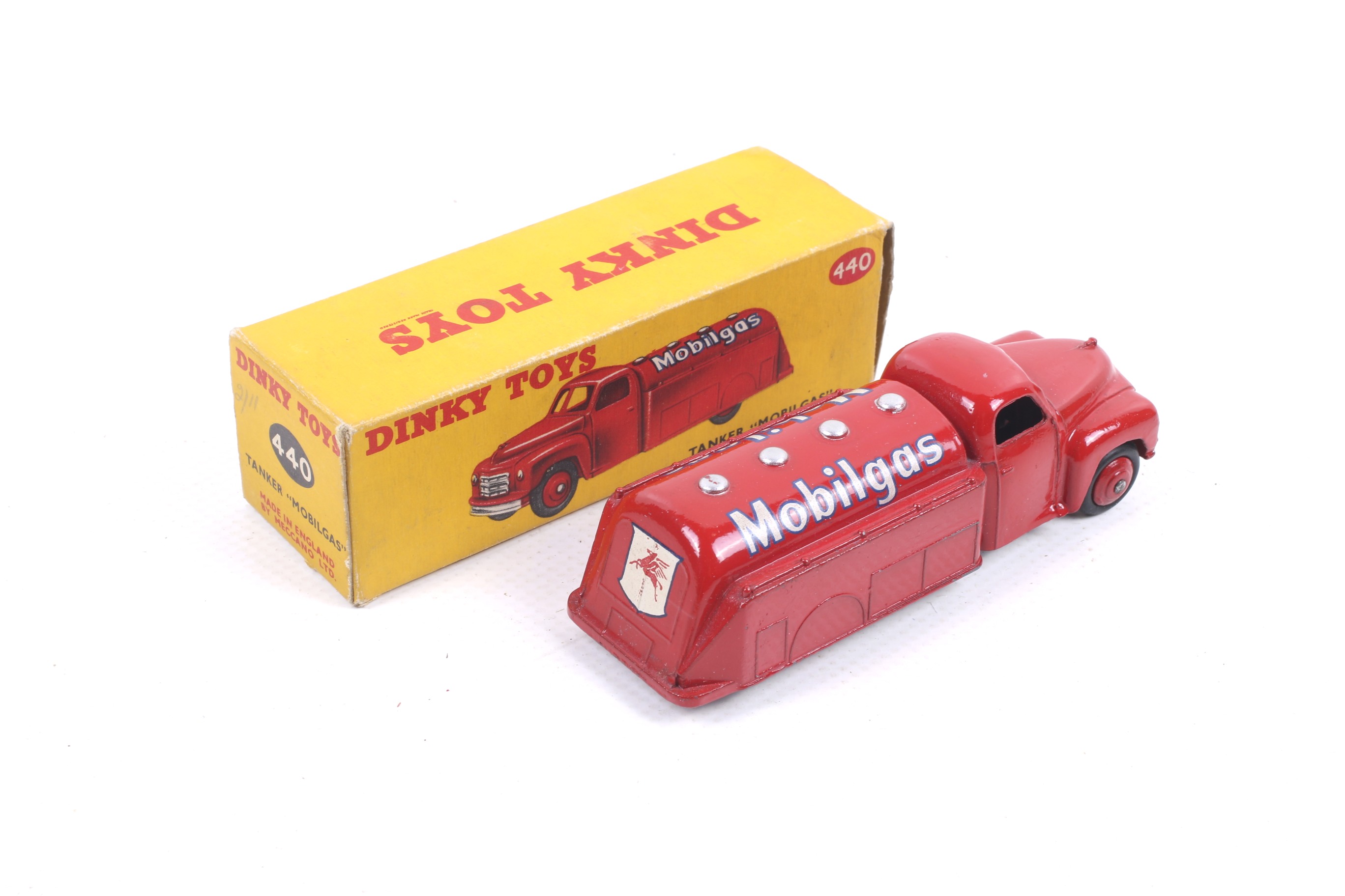 A Dinky diecast Mobilgas Tanker. No. 440, with red body and white lettering, in original box. - Image 2 of 2